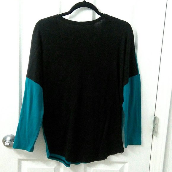 Korean Teal colorblock Drop Shoulder Batwing oversize Top - Picture 2 of 4